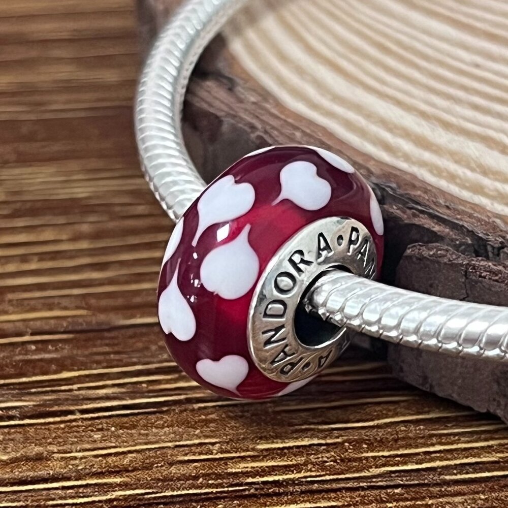 Pandora Red love Pink Hearts New Murano Glass Bead Charm - Picture 1 of 6